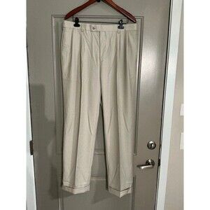 Louis Raphael ROSSO Men's Super 150 Column Weave Pleated Pant Stone Sz 36x32